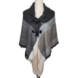 Knit Poncho Wrap with Two Button Closure